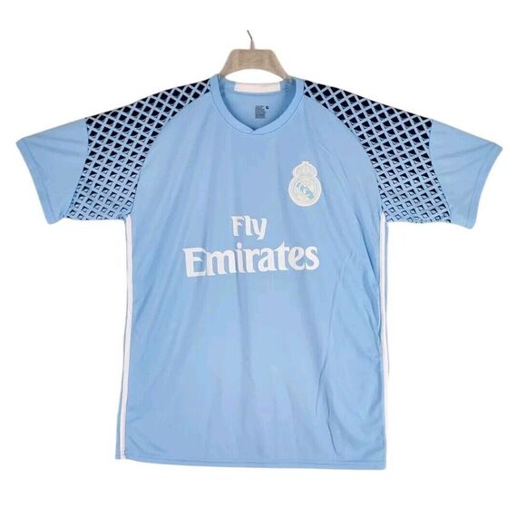 Real Madrid Emirates Soccer 16/17 Jersey Shirt Mens L Blue Graphics Goal Keeper - Picture 1 of 8